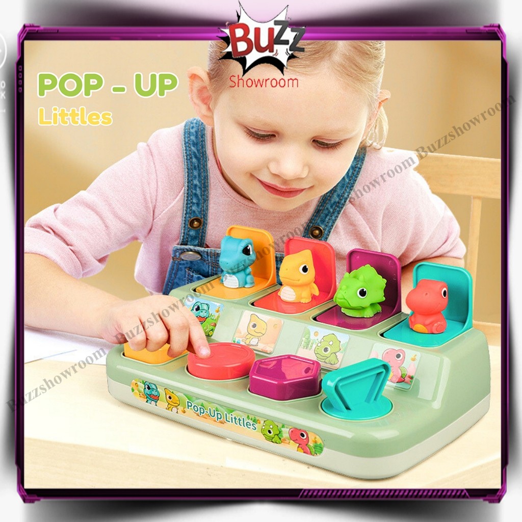 ZARISHOP.ID Pop Up Dino Box Isi 4 Mainan Anak Bayi Montessori Dinosaurus Hide Seek