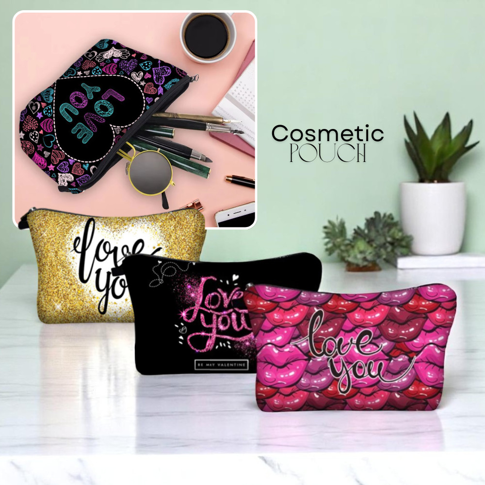 

Tempat Make Up Alat Tulis Serbaguna Motif Cetak Love You Hati Polyester Pouch JCTP85