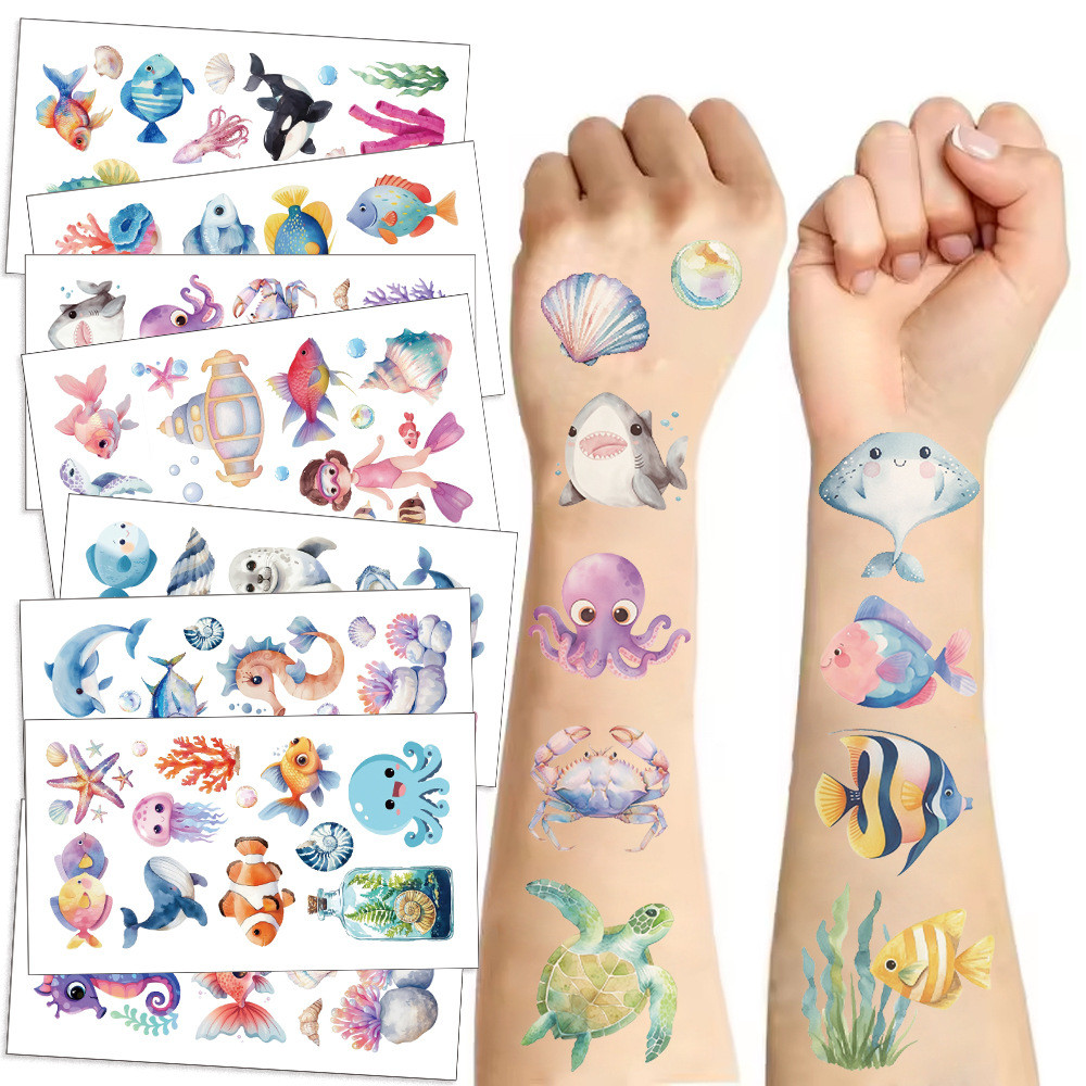 

10 Sheets Sea Animals Tattoo Sticker Temporary Fake Tattoo Arm Hands Body Waterdichte Tatouages Pour Gift Kids Toys