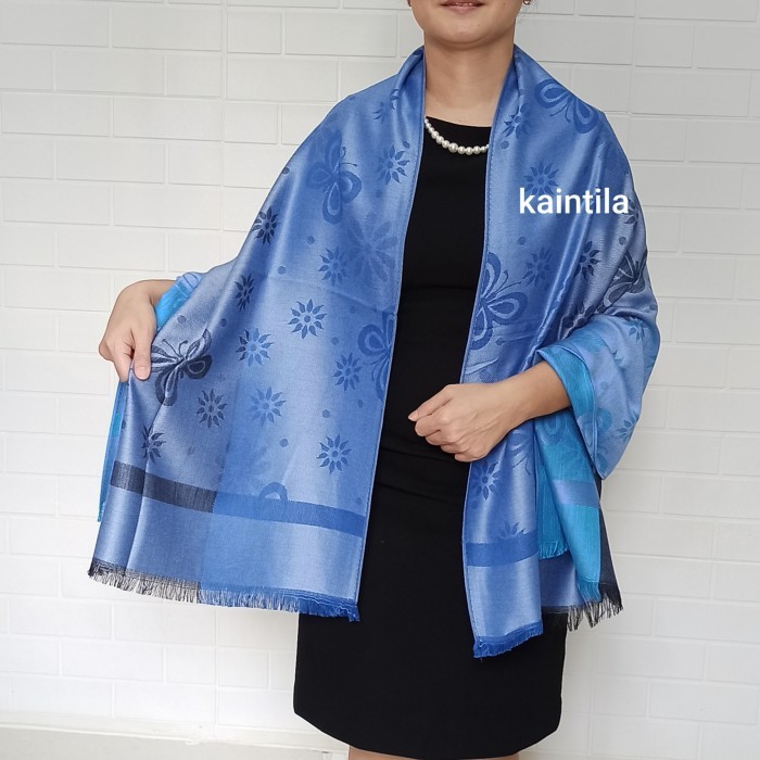 Sinta - Syal Wanita Silk 70x180 Shawl Scarf Selendang Kerudung Outer Gift - biru pastel