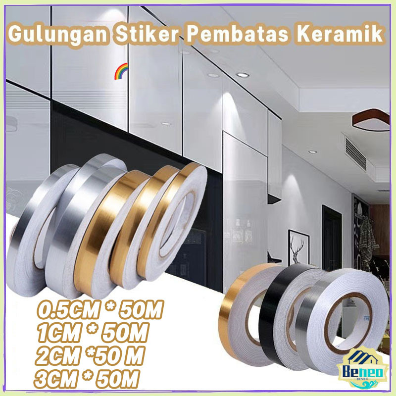 50m Stiker Lantai Keramik Gulungan Stiker Pembatas Keramik Emas Gulungan Sticker Dekorasi Lantai