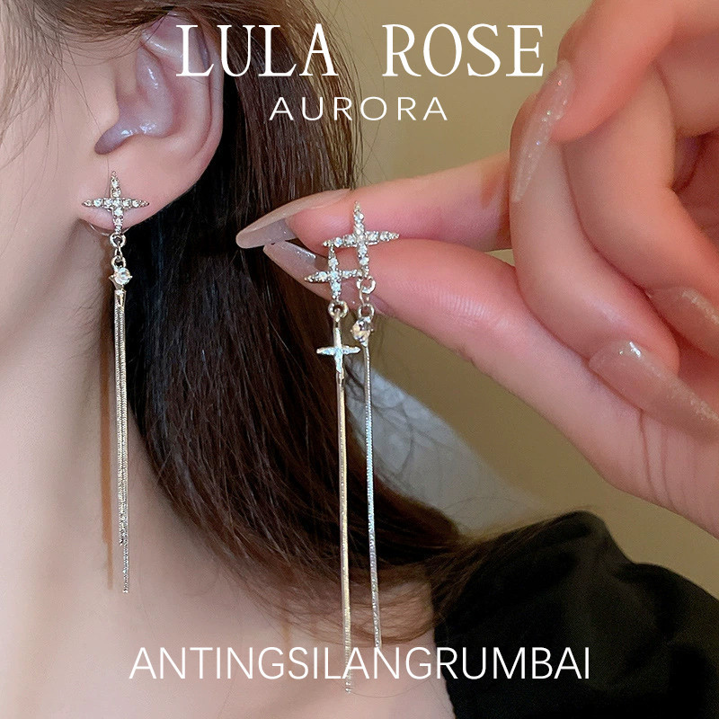 LULA ROSE Anting Bintang Panjang Elegan Wanita Gaya Korea Simple Fashion