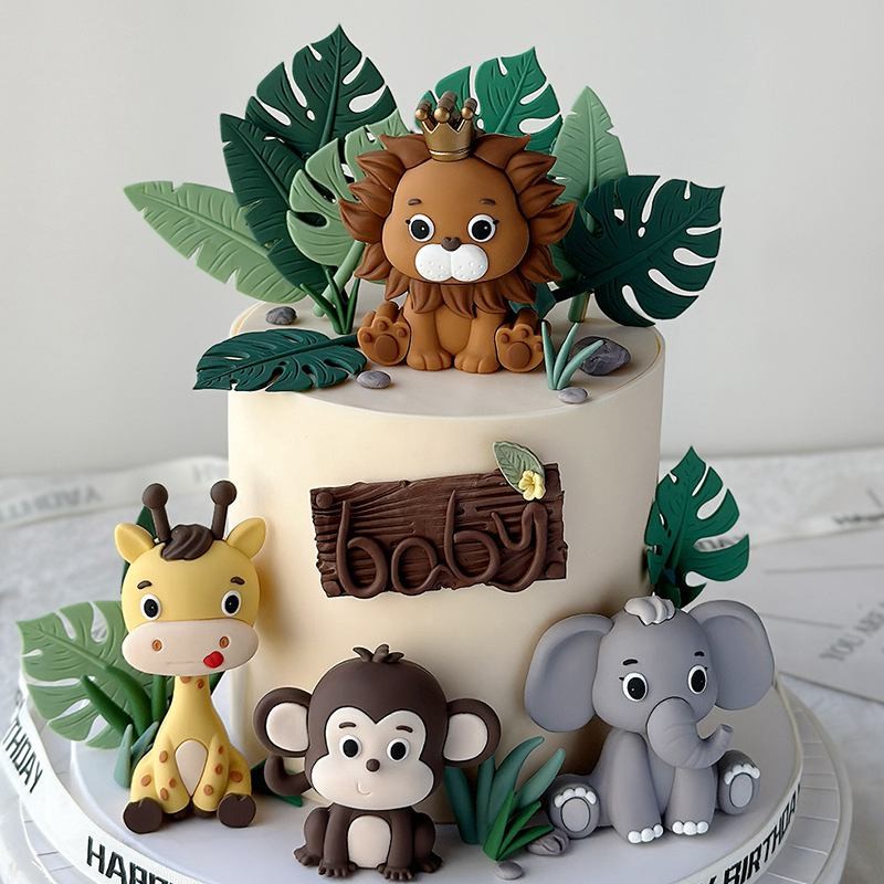 

Jungle Safari Animal Doll Cake Decor Lion Elephant Money Giraffe Birthday Cake Topper Baby Shower Birthday Party Cake Decorating