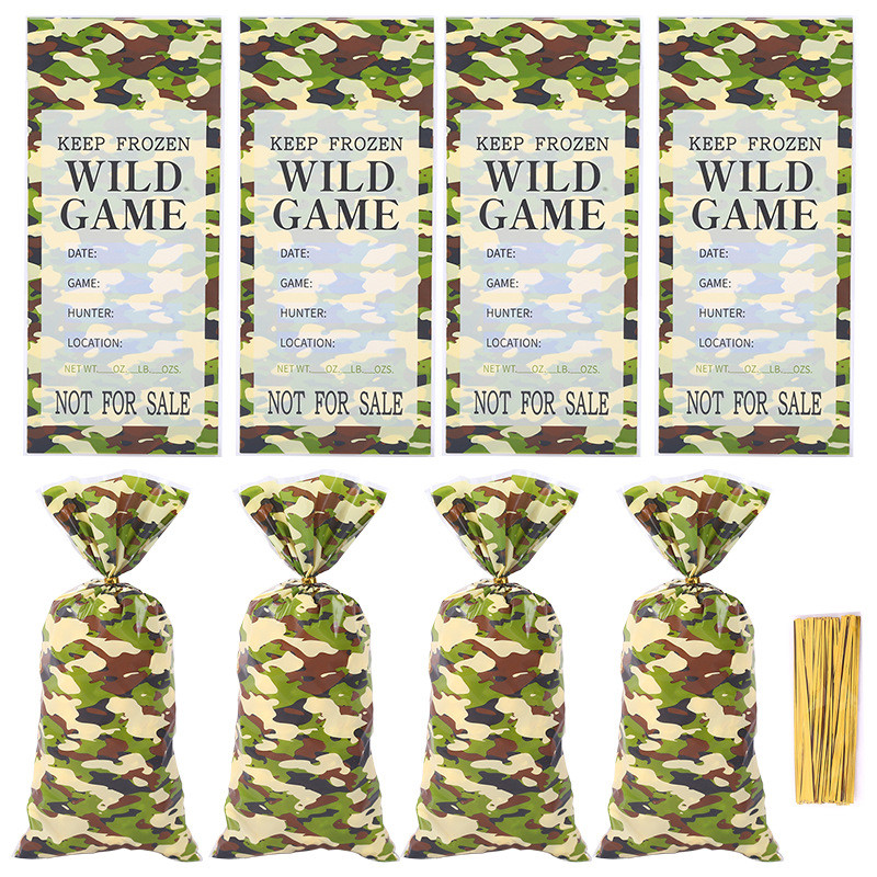 

50pcs Camo Plastic Gift Bags Candy Bag Army Green Camouflage Camo Candy Bag Military Theme Birthday Party Decorations Favors