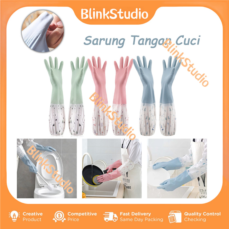 Sarung Tangan Karet Cuci Piring Baju Panjang  Lateks Anti Air / Sarung Tangan Panjang Cuci Piring