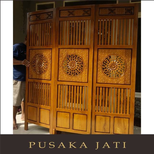 Sketsel Partisi Kayu Jati Ukir Minimalis pusaka jati