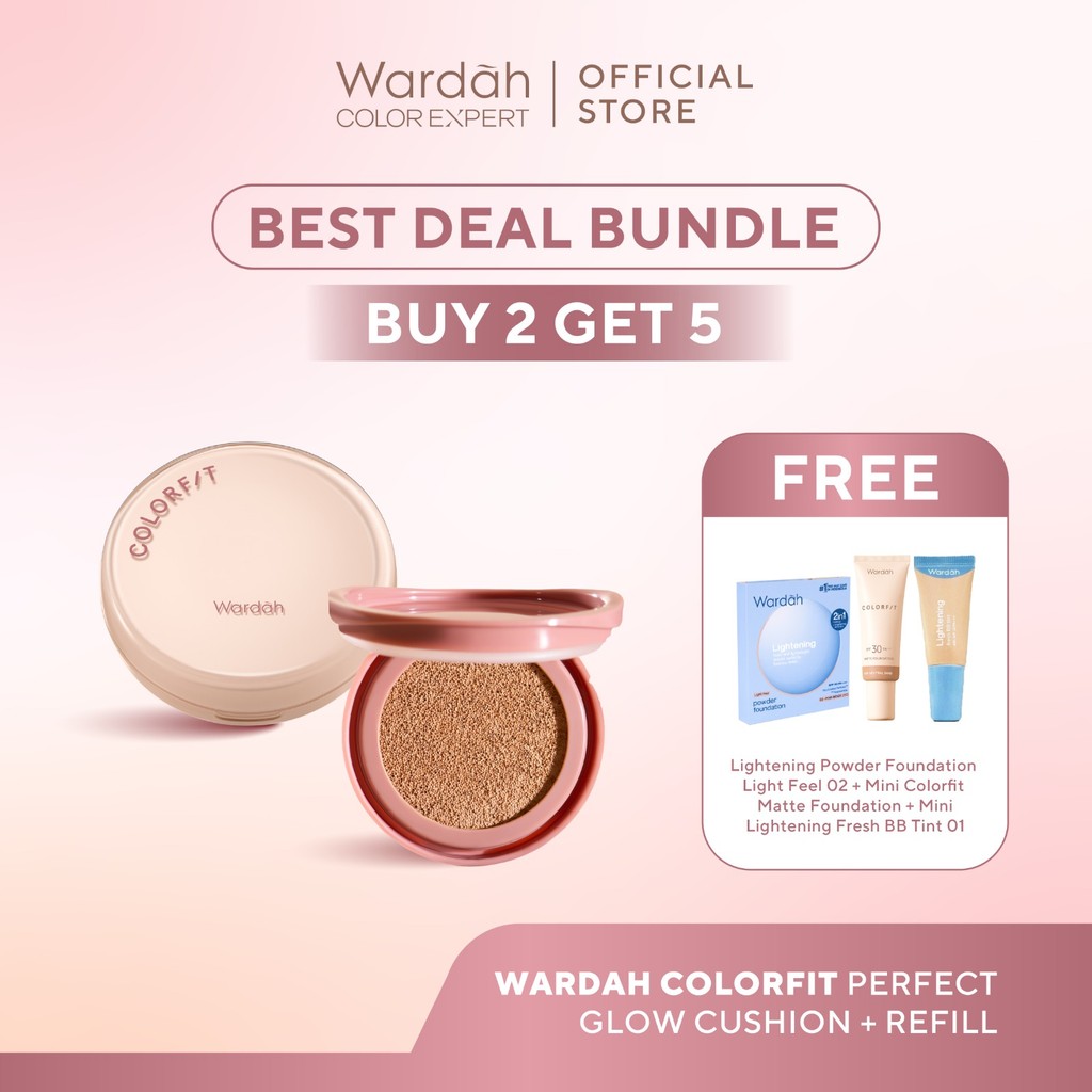 [BUY 2 GET 5] Wardah Bundle Perfect Glow Cushion + Refill Cushion FREE Mini Powder Foundation Light 