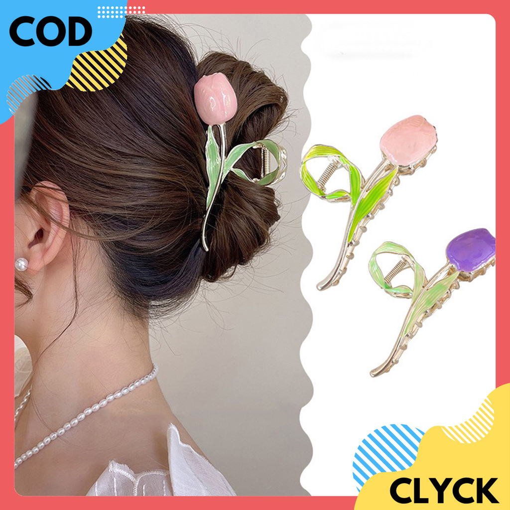 CLYCK Jepit Rambut Wanita Korea Jepitan Jedai Motif Bunga Mawar Tulip Bahan Metal KCR46