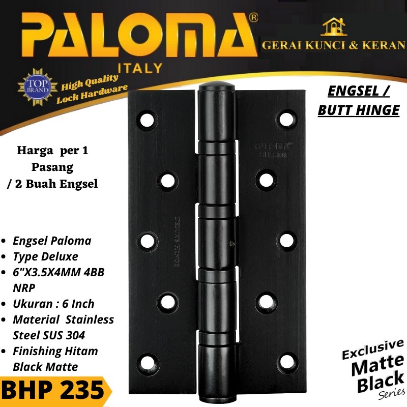 JG Engsel Pintu HITAM BHP 235 6"X3.5X4MM 4BB NRP BLACK MATTE HINGE 6 INCH