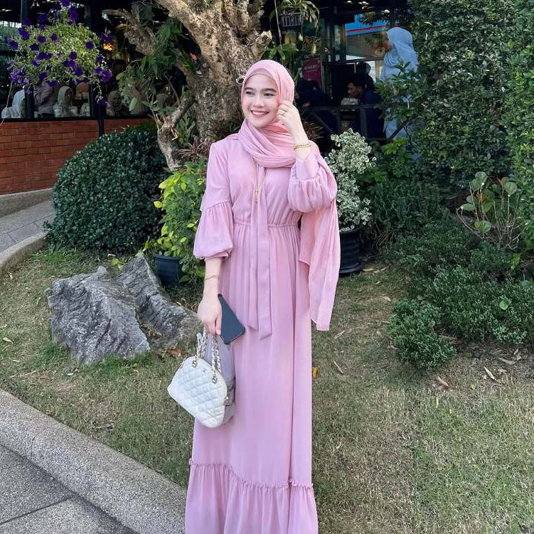 Sahira Dress Gamis Remaja Polos Kekinian - A-line flowy Dress Muslimah Bahan Premium Adem  - Zeaa