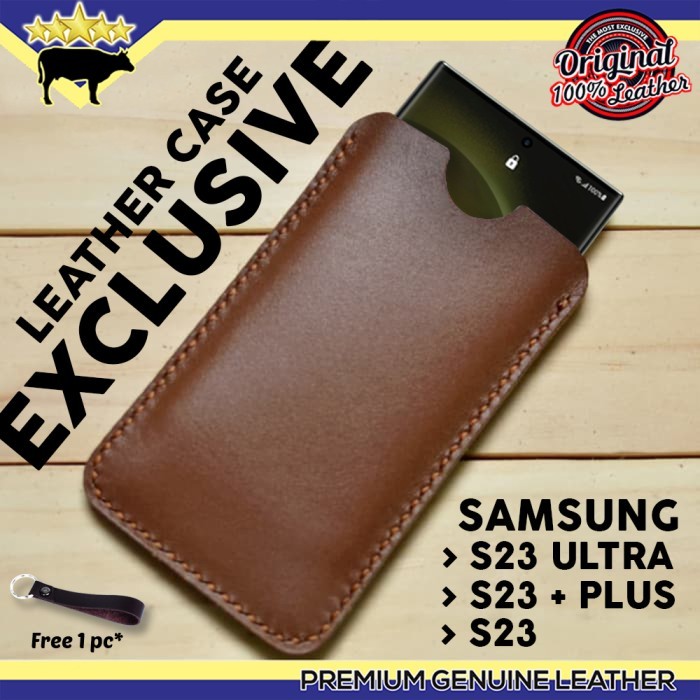CASE SAMSUNG GALAXY S23 ULTRA, S23+ (PLUS), S23 LEATHER POUCH SLEEVE - BROWN, HP PAKAI CASING