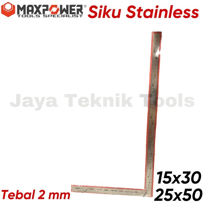 

Penggaris Siku Stainless Steel Besi Maxpower L Garisan Pengukur Metrik - 15x30 cm