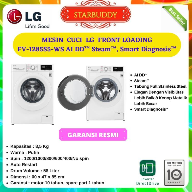MESIN CUCI LG FV1285S5WS, FV1285S5W FRONT LOADING 8,5 KG