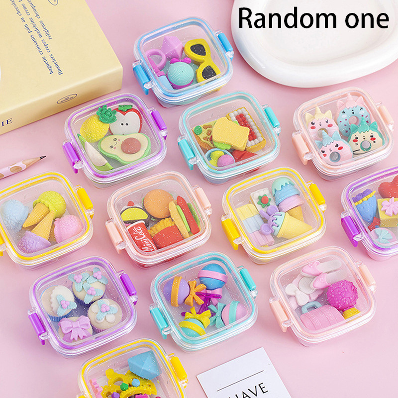 

Random 1pc Lunch Box Eraser Set Lovely Eraser Soft Pencil Eraser School Students Stationery Supplies Exquisite Prize Gifts