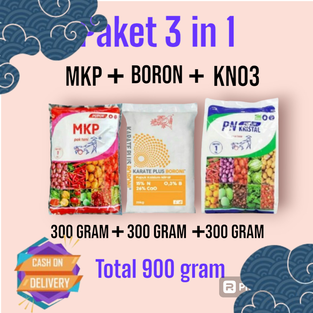 READY PAKET PUPUK ANGGUR 900 GRAM MKP PAK TANI + KNO3 DAN BORON PAKET PUPUK ANGGUR 3 IN 1 BONUS NPK 
