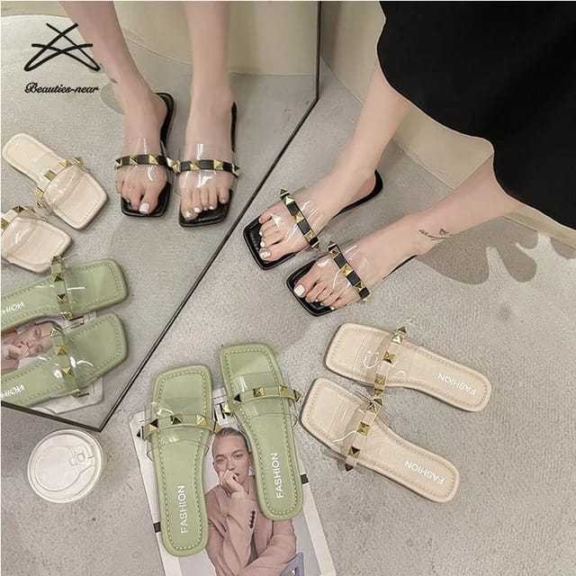 Sandal Flat Teplek Wanita Piramid Mika Transparan  RF057