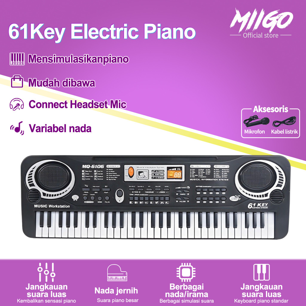 LETERSHOP MIIGO Keyboard Piano Anak Digital Elektrik 61 Keys