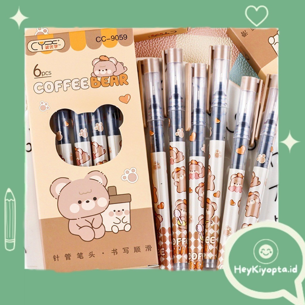 

BEST! PULPEN AIR 0.5 MM ISI 6 PCS KARAKTER BERUANG COKELAT TEMA KOPI LATTE BROWN KAWAII CUTE