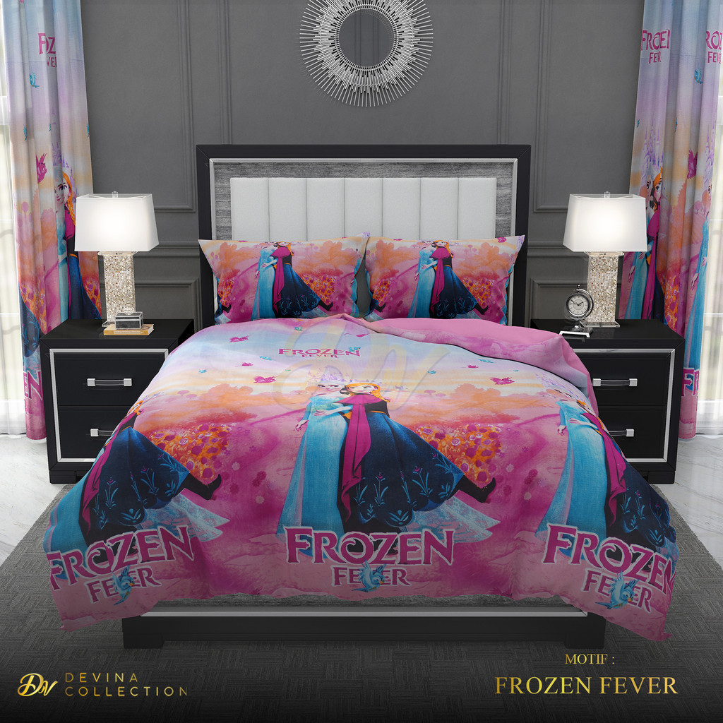 Bedcover Sprei Set Karet Anti Geser Motif Anak Frozen Fever Devina Collection Uk King 180x200