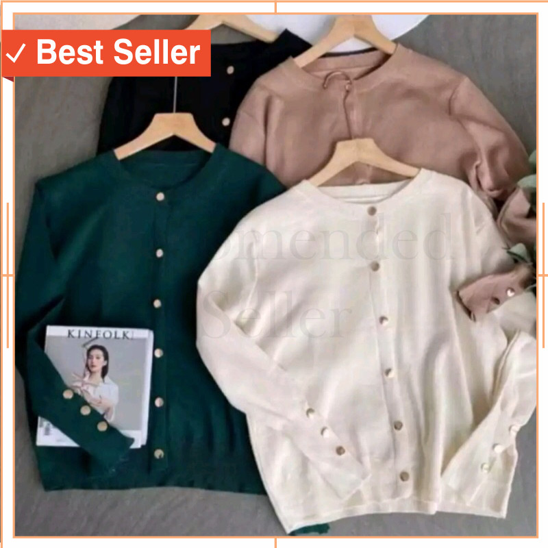 Baju Wanita Termurah Keren Promo Diskon / Starla Cardigan Rajut Tebal Kancing Gold Premium