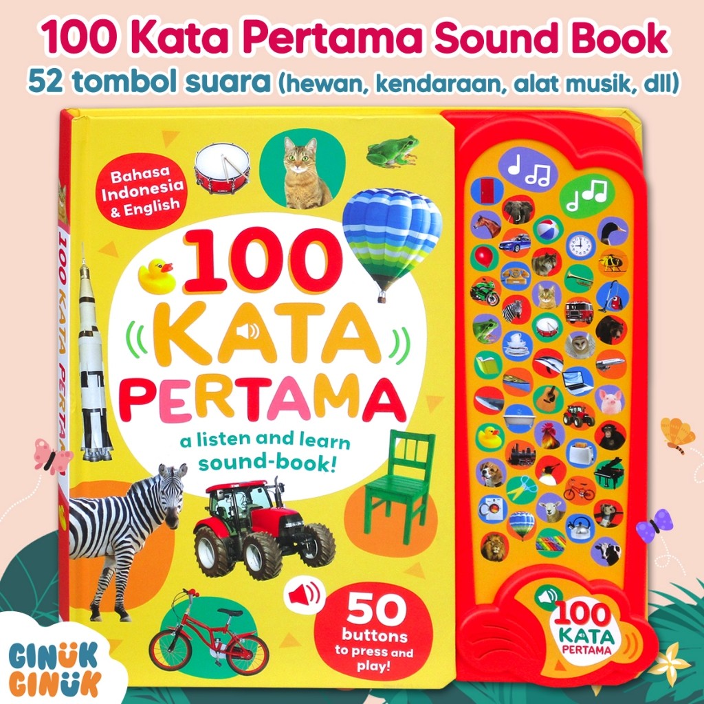 

100 Kata Pertama Sound Book 52 Tombol Suara Seru Bahasa Indonesia English Buku Anak Bayi Bersuara