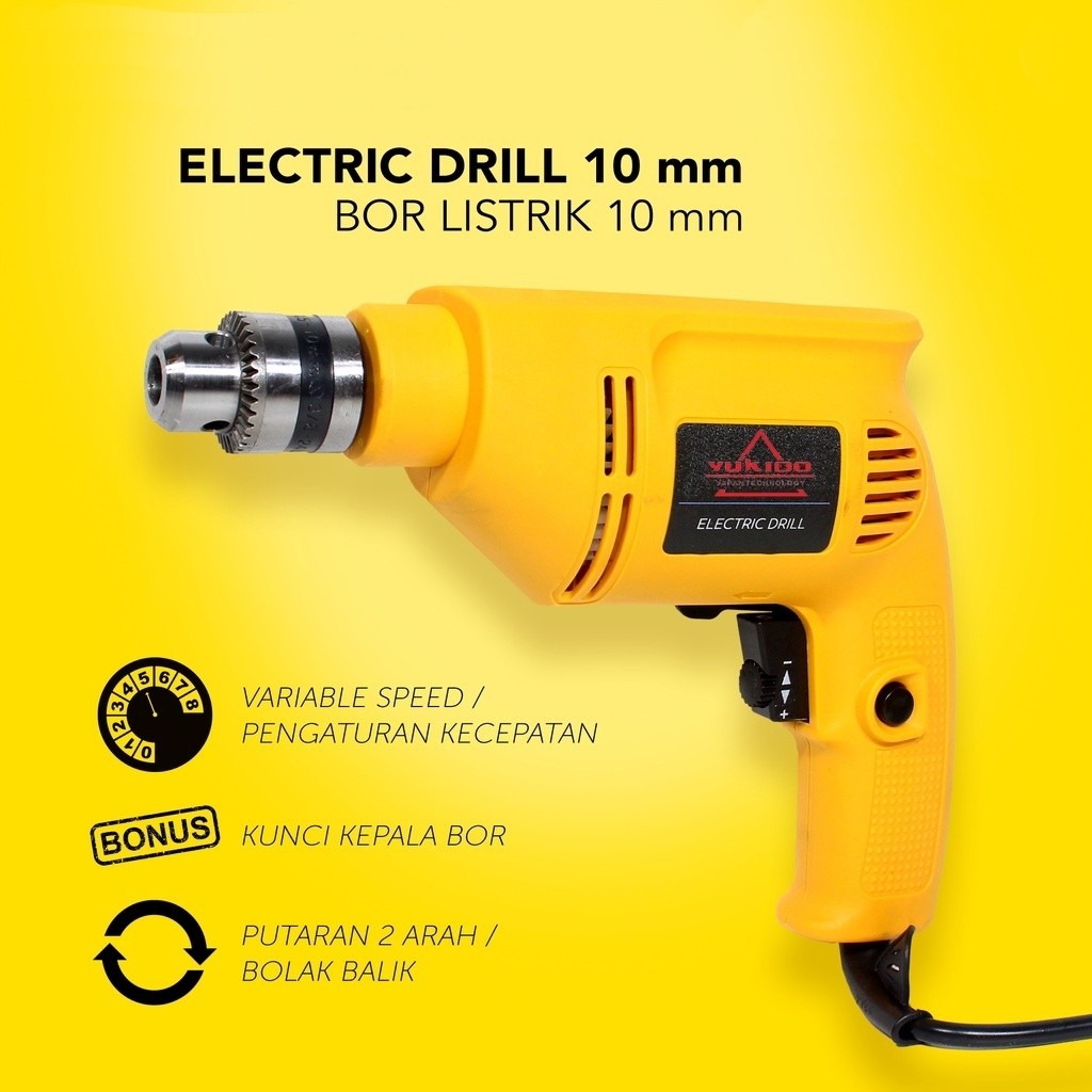 NEW YUKIDO Mesin Bor Listrik 10mm Bolak Balik Electric Drill ORIGINAL YUKIDO JAPAN TECHNOLOGY - Bor 