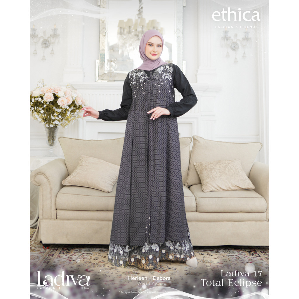 Gamis Sarimbit Ladiva 17 Ethica – Dress Muslim Motif Simple untuk Lebaran Dress Hitam Mewah