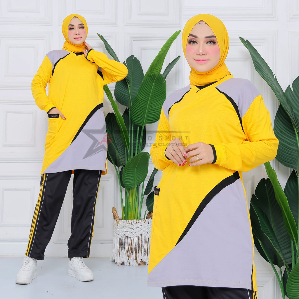 NEW Setelan Baju Olahraga Senam Tunik Muslimah / Stelan Kaos Trening Olahraga Wanita Muslimah PREMIU
