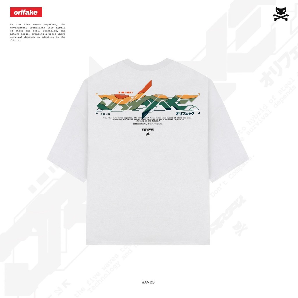 [COD] ORIFAKE-T-Shirt Oversize Design Waves White Kaos Pria Original