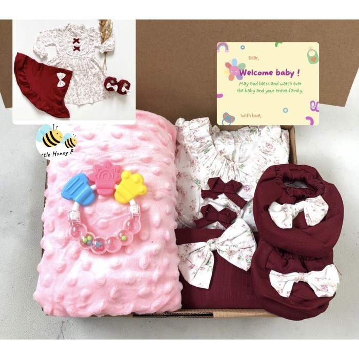 

Best Seller- Hampers bayi cewek /hampers newborn /kado bayi /kado lahiran 0-6bln - White, Box coklat+pita