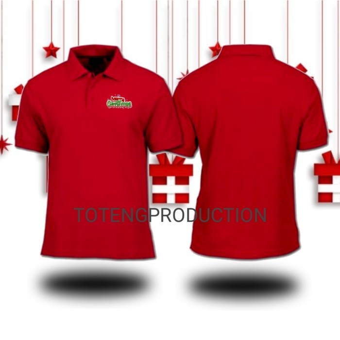 baju polo shirt kerah Natal Merry Christmas bisa pria atau wanita simple design HANYA DEPAN