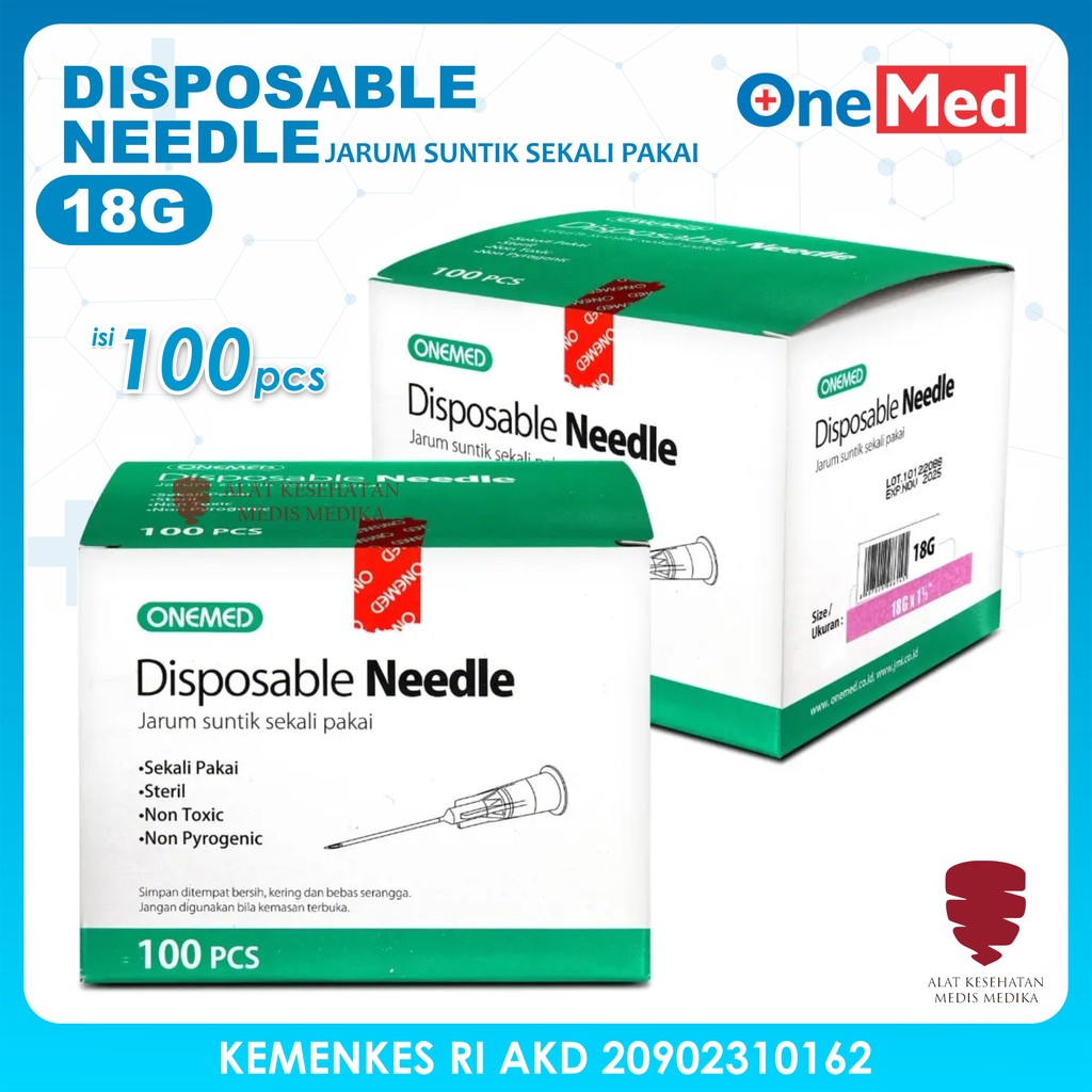 Disposable Needle 18G Jarum Suntik Medis 18 G x 1.5" Sterile Onemed