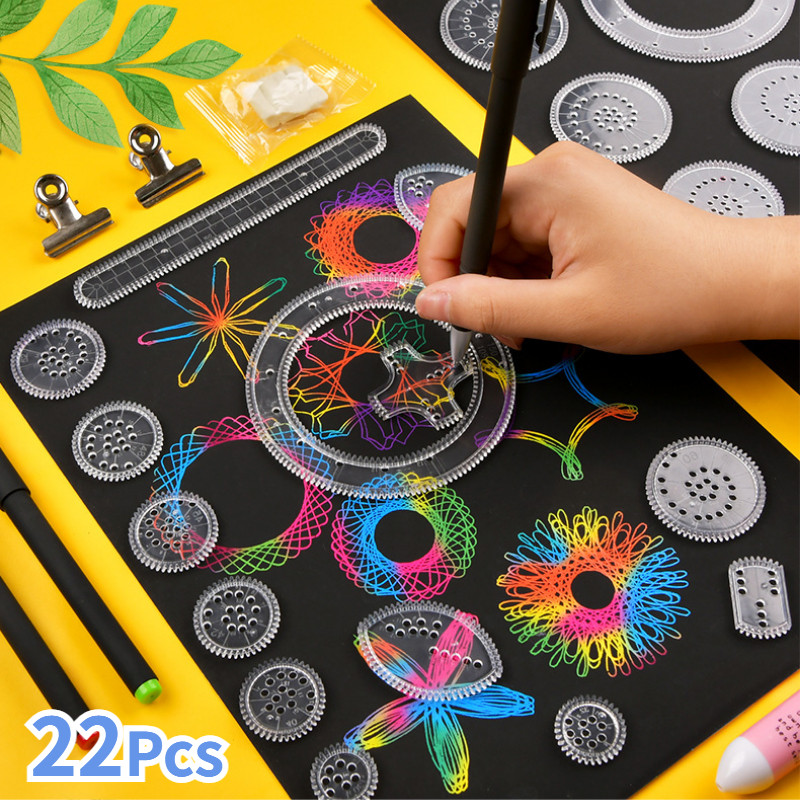 

22pcs Spirograph Ruler Set Geometric Ruler Mathematical Roulette Drawing Tools Learning Painting Puzzle Toys Spirograph Art Tool