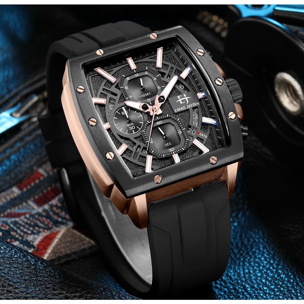 Evans Jayden Jam Tangan Pria 9463-2 Rubber Silicon Chronograph Water Resistant 5ATM