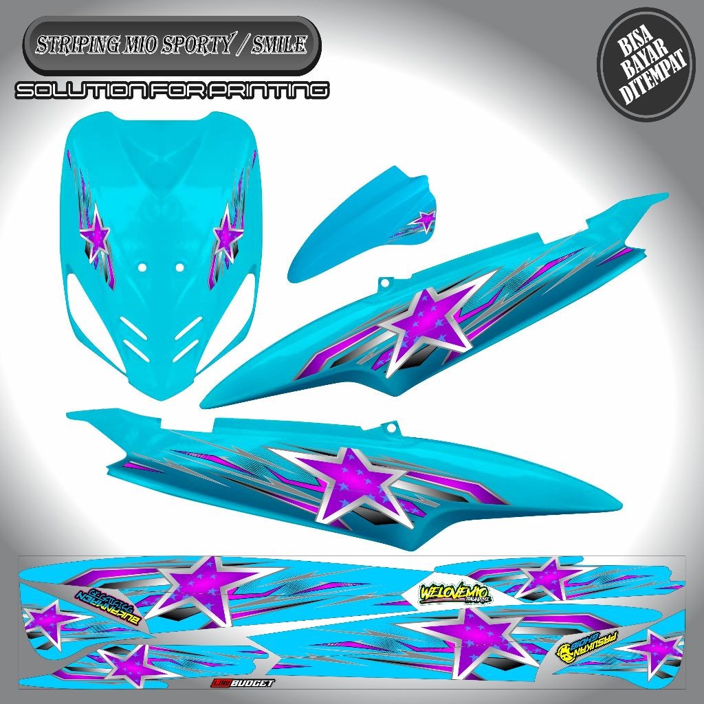 STRIPING VARIASI BINTANG UNGU STICKER YAMAHA MIO GARVIS / MIO SPORTY / MIO SMILE  KEREN SIMPLE MURAH