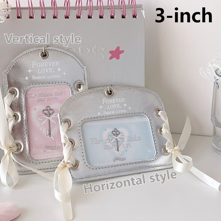 

3 Inch Silver Ballet Ribbon Horizontal Vertical Style Card Holder 2R Polaroid Waterproof Dustproof Photocard Kpop Idol Star-Chasing Pendant Card Holder