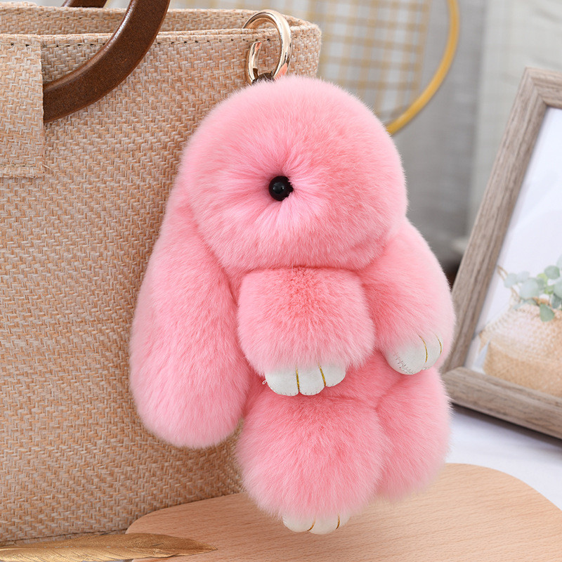 Luxury 15cm Real Rex Rabbit Fur Keychain Lovely Play Dead Rabbit Key Ring Girls Key Bag Decoration E