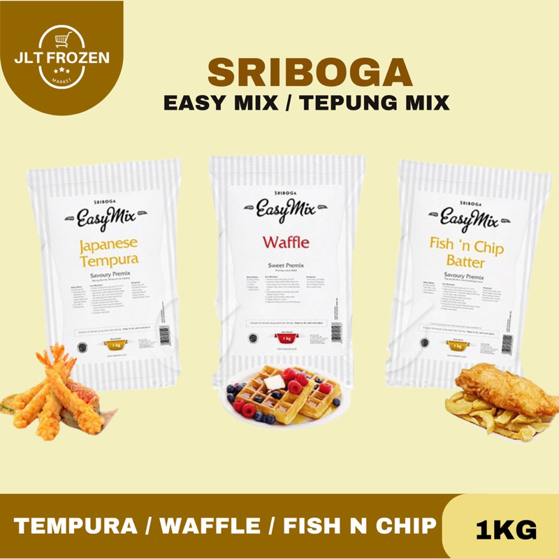 

Sriboga EasyMix / Tepung Japanese Tempura / Premix Waffle / Tepung Crispy Ala Kentucky / Tepung Pisang Goreng / Tepung Fish and Chip Butter - 1kg