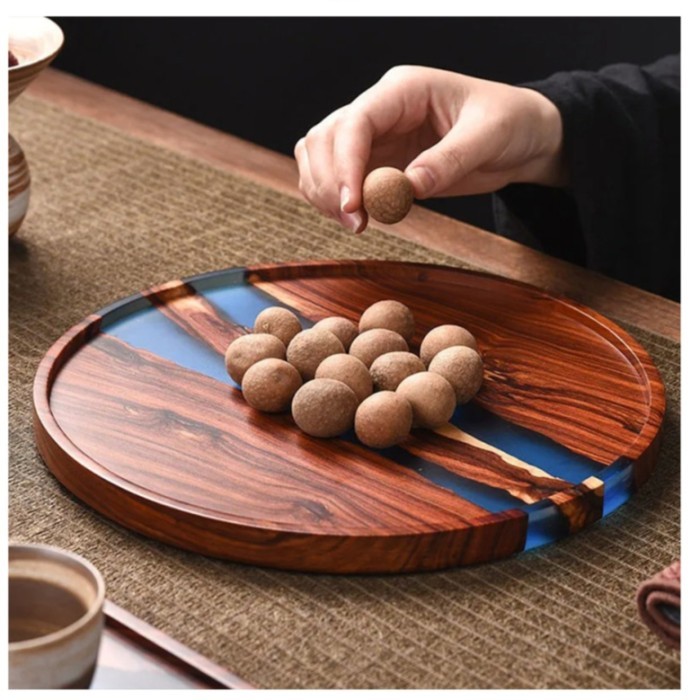 Nampan Bulat Diameter 25cm Serving Tray Modern Japanese Style Material Wood & Resin Super Premium Qu