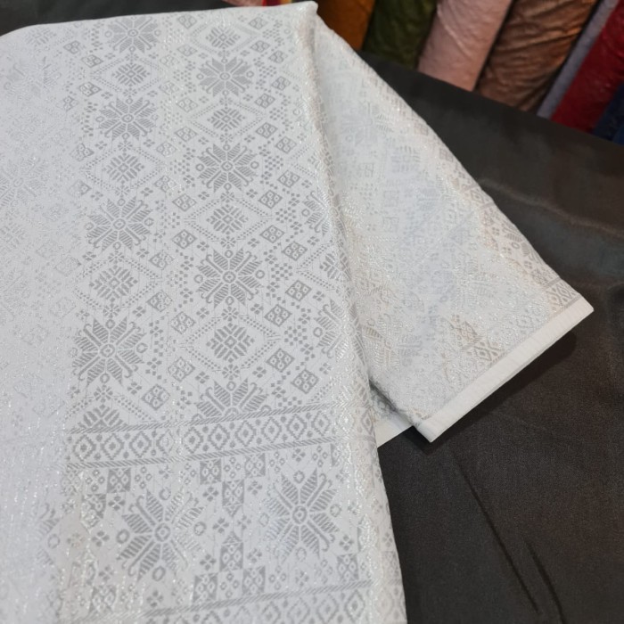 Best Seller Kain Songket Semi Palembang Putih Kombinasi Silver - putih silver #2