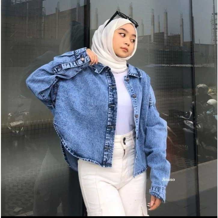 SELENA - JAKET OVERSIZE JEANS DENIM WANITA MODEL CROP JACKET DARK DAN LIGHT KOREAN STYLE REMAJA TERB