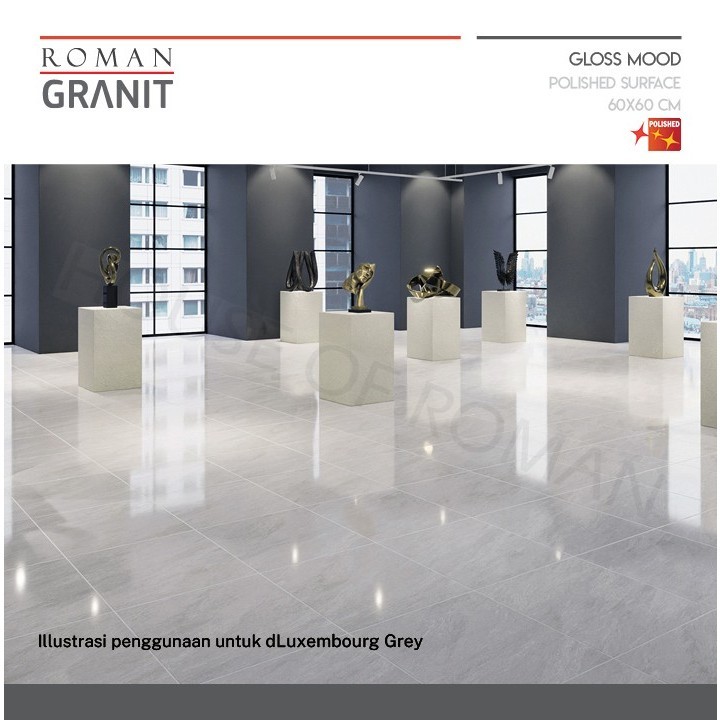 UT65D Roman Granit 60x60 dLuxembourg Grey (Gloss Mood) / Roman Granit Lantai Abu Glossy / Roman Gran