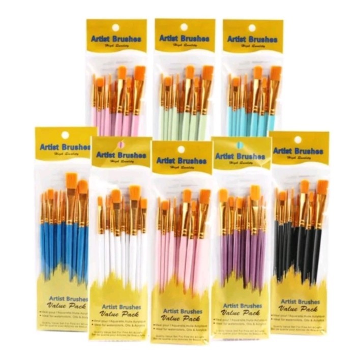 10PCS SET KUAS LUKIS/SET KUAS MELUKIS CAT/PAINTING BRUSH - sky Blue