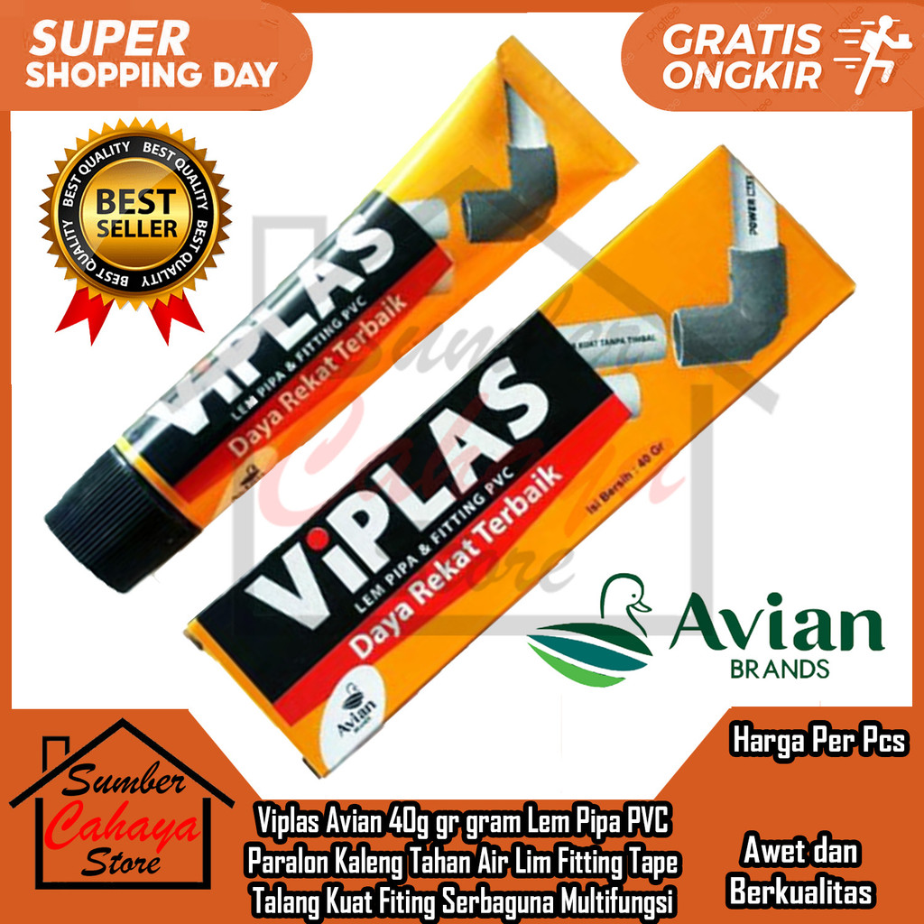 Lem Pipa Pvc Viplas Avian Tube 40gr Gram Lim Pipe Plastik Perekat Fitting Peralon Pralon Kokoh Kuat 