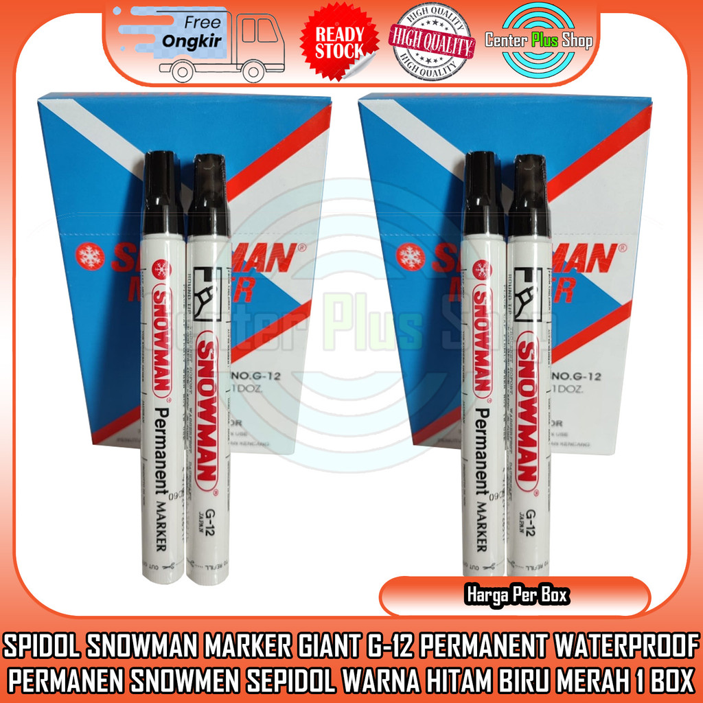 

Spidol Sepidol Per Pack 1 Box Snowman Marker Giant G 12 G-12 Alat Tulis Balpen Lancip Luncip Permanent Permanen Snowmen Warna Hitam Biru Merah Papan Barang ATK Gudang Menulis Waterproof Tahan Air Buku Keramik