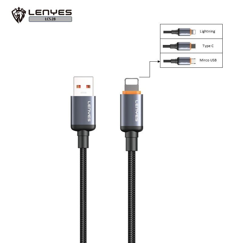 Kabel Data LENYES LC528 Fast Charging Universal Sync Data Cable Charger Braided Nylon 1 Meter
