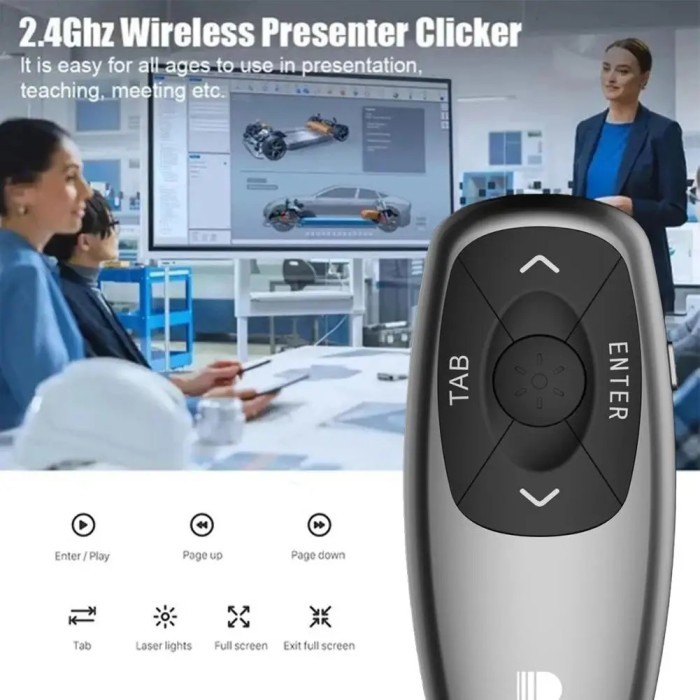 2 4GHz Wireless Mini Presenter Presentasi Red Laser Clicker PPT Pointer Remote Controller Turn Volum