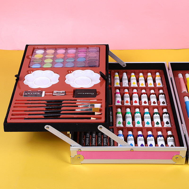

Crayon Set 145pcs Koper Aluminium Besi Krayon Pensil Warna 145 Pcs Box Alat Lukis Anak Koper Set RB9