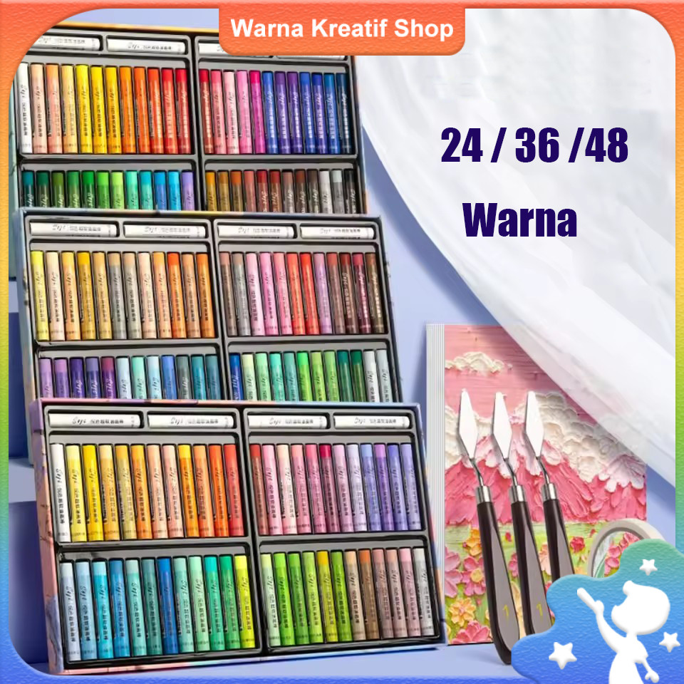 

【Warna Kreatif】24/36/48 Warna Warna Berat Pastel Minyak Grafiti Krayon Kuas Warna Alat Tulis Plastik