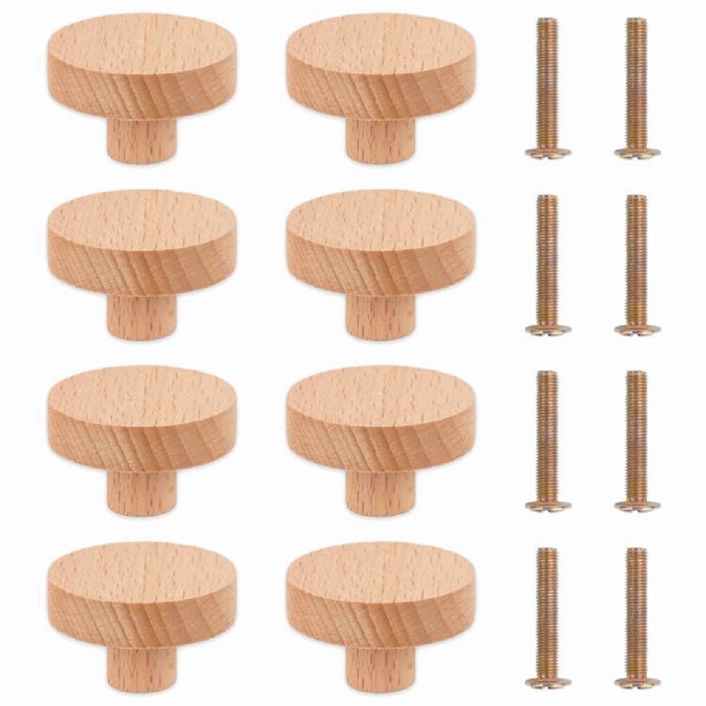 Round Wooden Cabinet Knobs Wood cupboard Furniture Wardrobe Drawer Pulls Handles with Screws for War